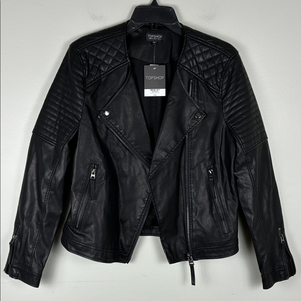 Topshop Black Biker Jacket Sz 10 Vegan Leather Grunge